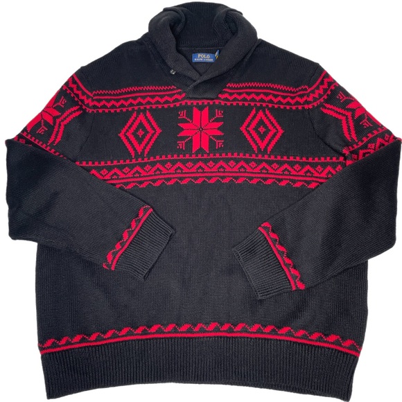 Polo Ralph Lauren Black Red Snowflake Knit Sweater - Picture 3 of 6